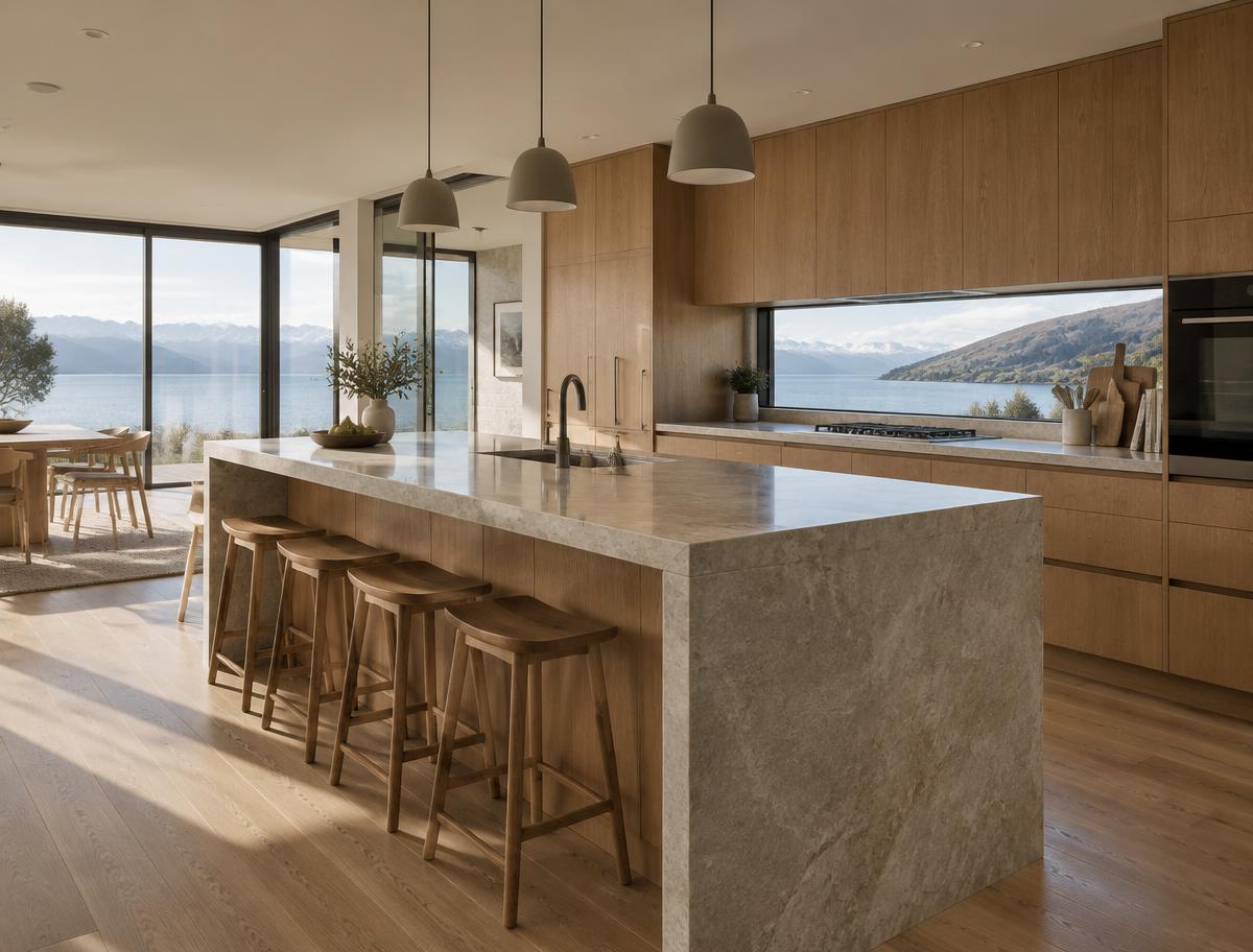 Kitchen with stone island bench