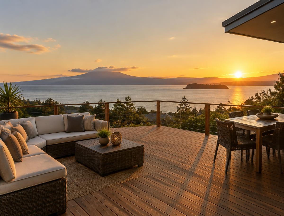 Deck at sunset looking over the lake