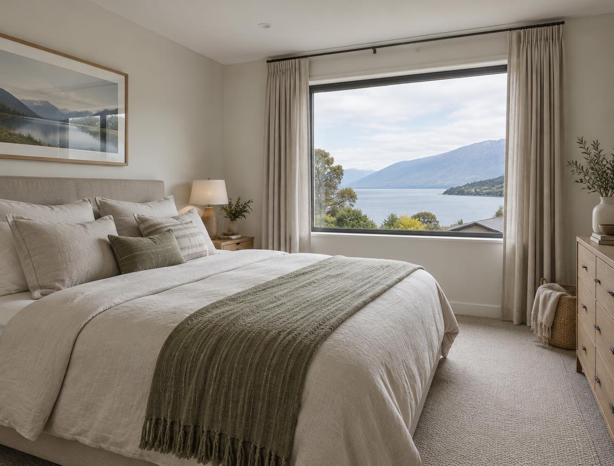 Main bedroom with a lake glimpse