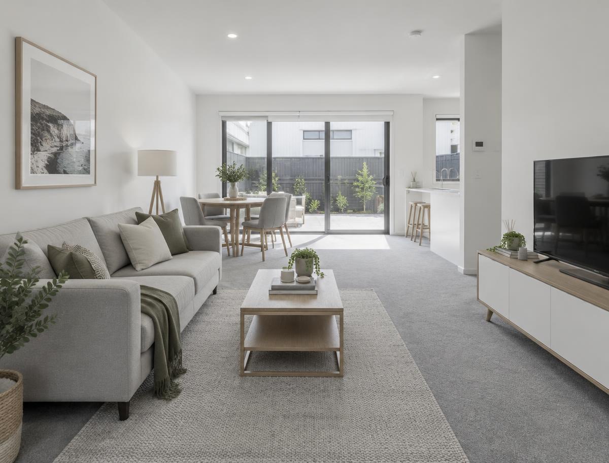Living room opening to courtyard