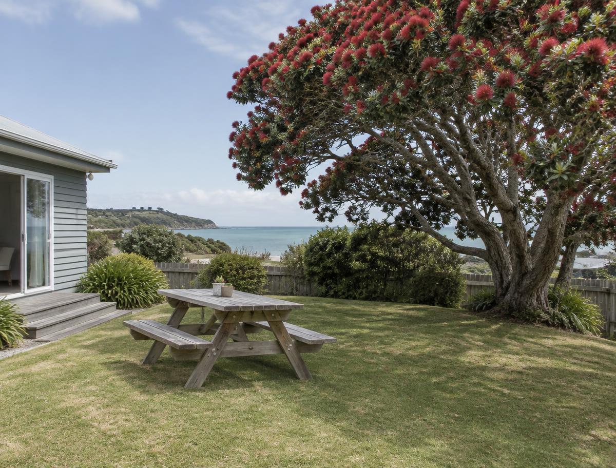 Back lawn with picnic table