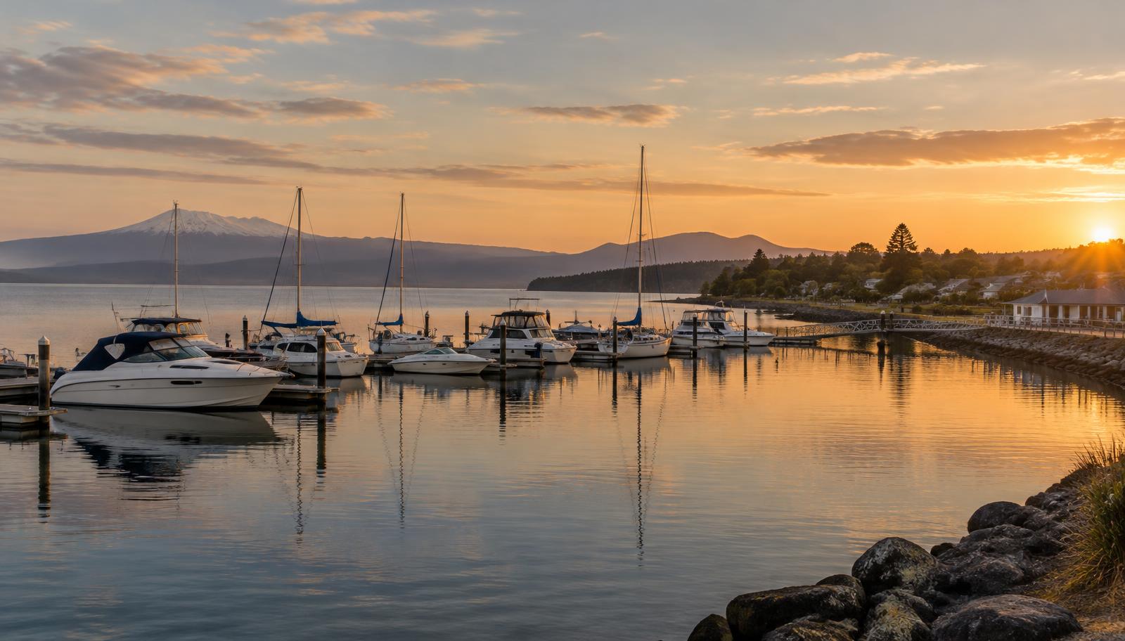 Boats at Kinloch marina at sunset
