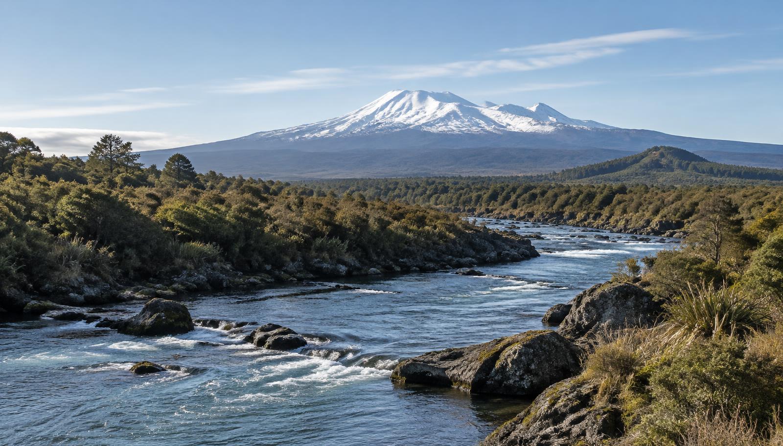 The Tongariro River with Ruapehu behind