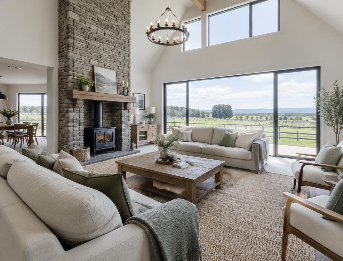 High-ceiling living room